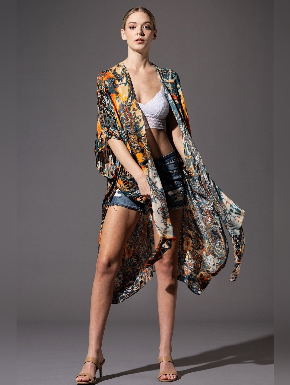 Stunning & Artfully Printed Kimono / Swimsuit Coverup Intricate Paisley Motifs - Picture 4 of 7